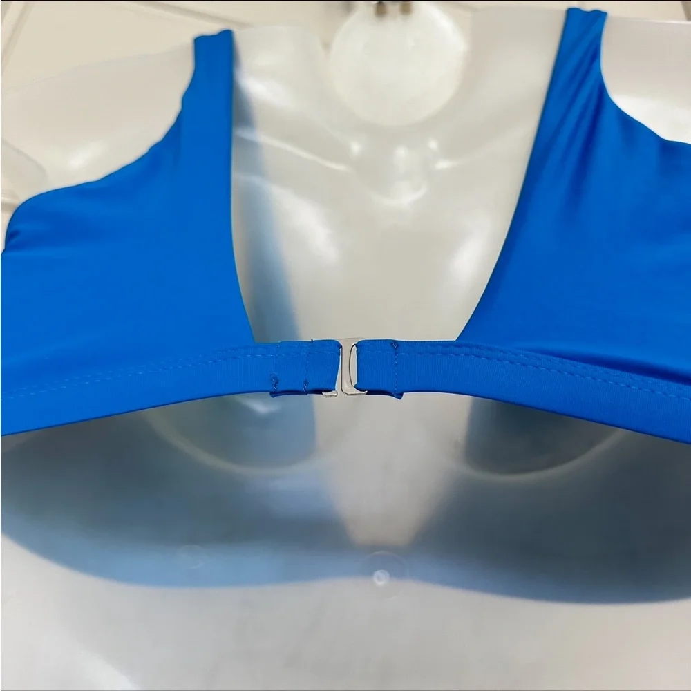 SHEIN plunging blue bikini top fixed straps hook back closure cobalt blue size S